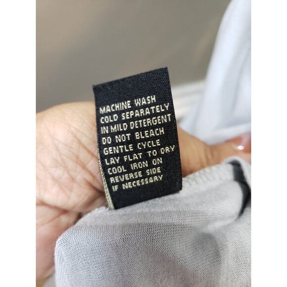 DG2 Diane Gilman Blouse XL Light Gray Tie Neck Long Sleeve Keyhole Front Top - Picture 12 of 13